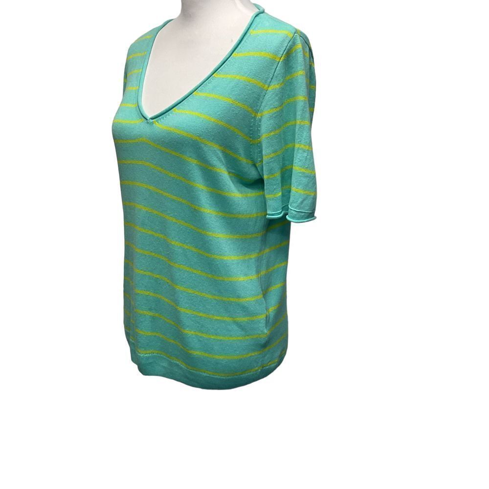 J. Crew Women's Linen Blend Short Sleeve Sweater Size Small Green Yellow Striped